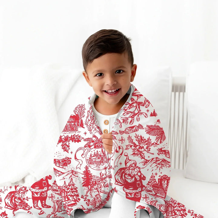 Family Christmas Chinoiserie Pajama Custom Toddler Blanket , Family Christmas Chinoiserie Pajama Custom Toddler Blanket - Red