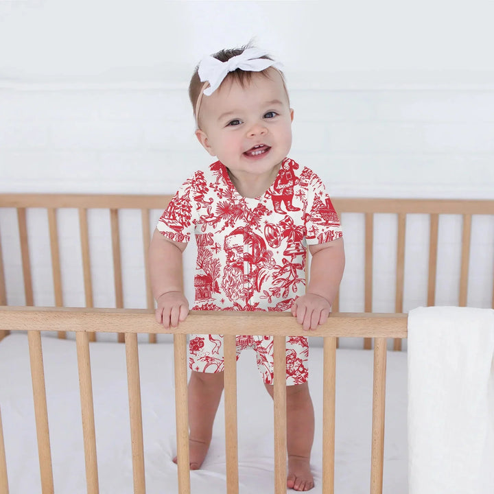 Family Christmas Chinoiserie Pajama Shorty Zippy , Family Christmas Chinoiserie Pajama Shorty Zippy - 0-3M / Red