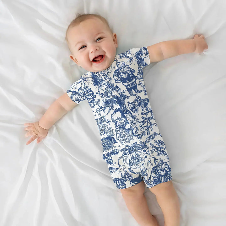 Family Christmas Chinoiserie Pajama Shorty Zippy , Family Christmas Chinoiserie Pajama Shorty Zippy - 0-3M / Red