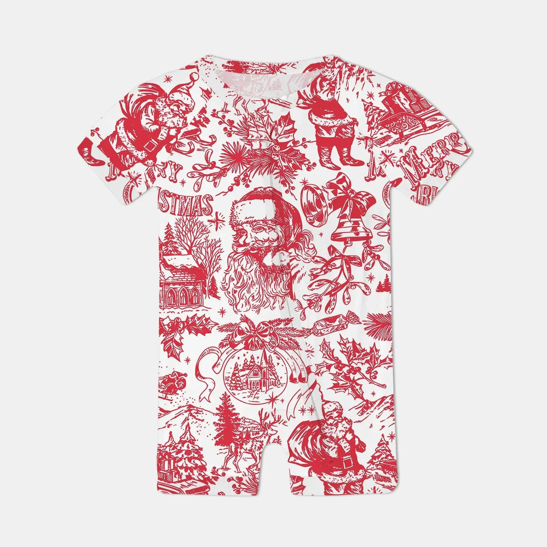 Family Christmas Chinoiserie Pajama Shorty Zippy , Family Christmas Chinoiserie Pajama Shorty Zippy - 0-3M / Red