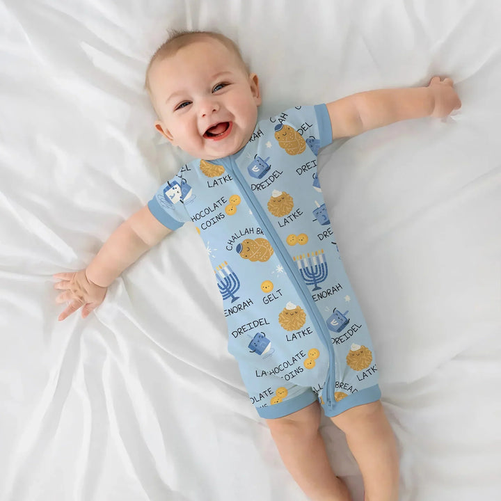 Family Hanukkah Matching Shorty Zippy , Family Hanukkah Matching Shorty Zippy - 0-3M / Blue