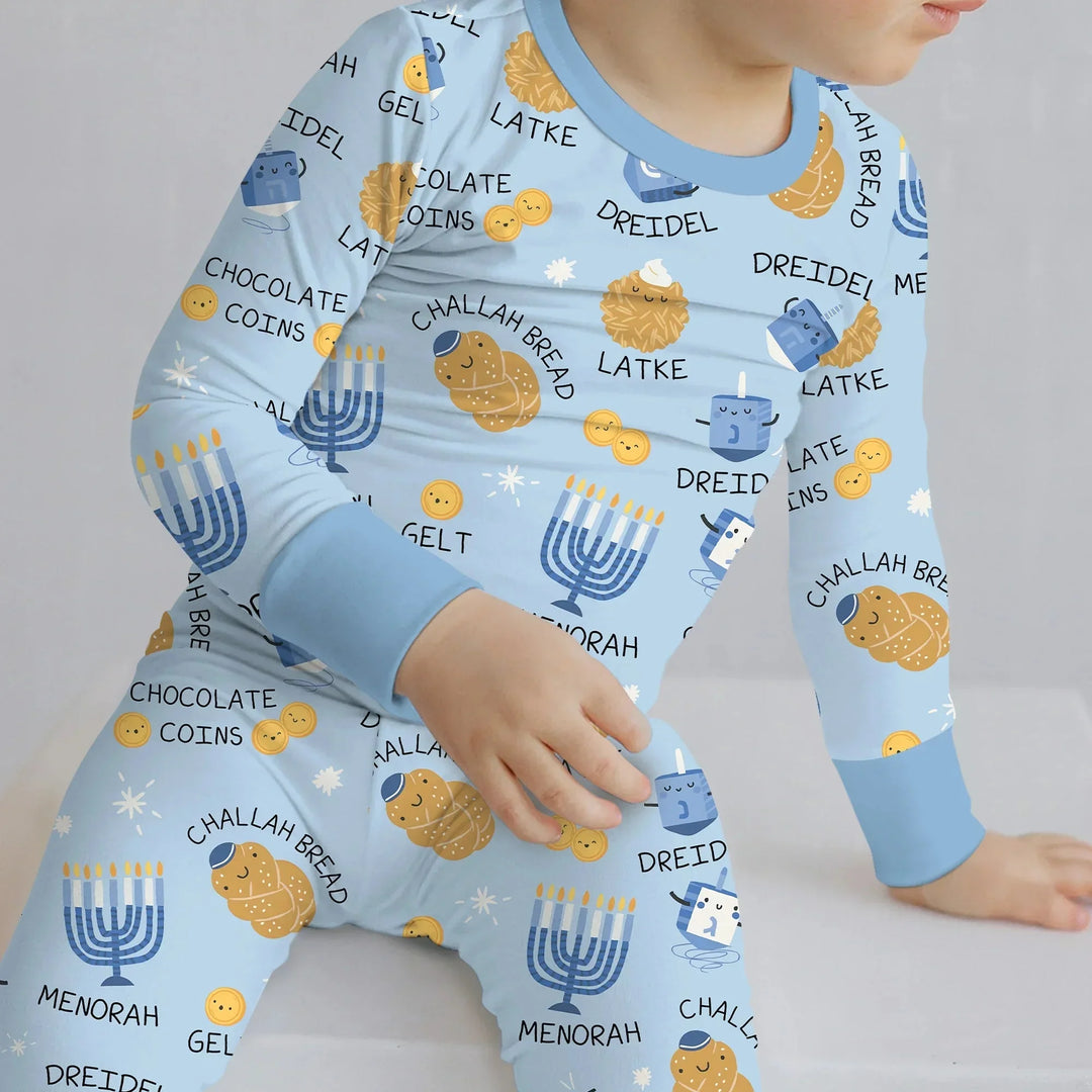 Family Hanukkah Matching Two Piece Long Sleeve Pajama Set , Family Hanukkah Matching Two Piece Long Sleeve Pajama Set - 12-18M / Blue