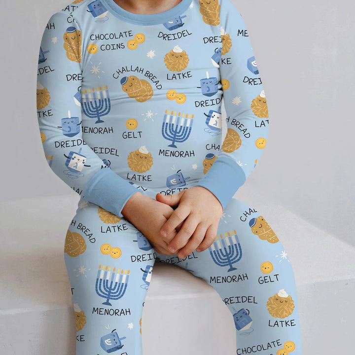 Family Hanukkah Matching Two Piece Long Sleeve Pajama Set , Family Hanukkah Matching Two Piece Long Sleeve Pajama Set - 12-18M / Blue