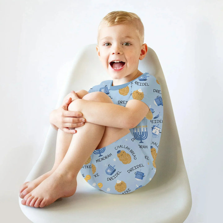 Family Hanukkah Matching Two Piece Short Sleeve Shorts Pajama Set , Family Hanukkah Matching Two Piece Short Sleeve Shorts Pajama Set - 12-18M / Blue