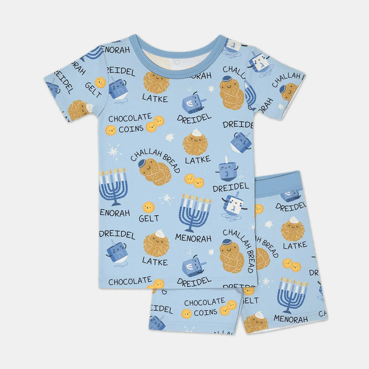 Family Hanukkah Matching Two Piece Short Sleeve Shorts Pajama Set , Family Hanukkah Matching Two Piece Short Sleeve Shorts Pajama Set - 12-18M / Blue