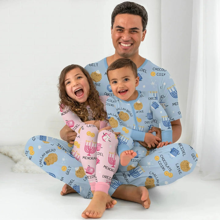 Family Hanukkah Matching Two Piece Short Sleeve Shorts Pajama Set , Family Hanukkah Matching Two Piece Short Sleeve Shorts Pajama Set - 12-18M / Blue