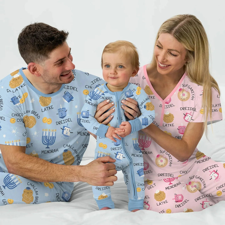 Family Hanukkah Matching Women Pajama Set , Family Hanukkah Matching Women Pajama Set - Only Shirt / S / Blue