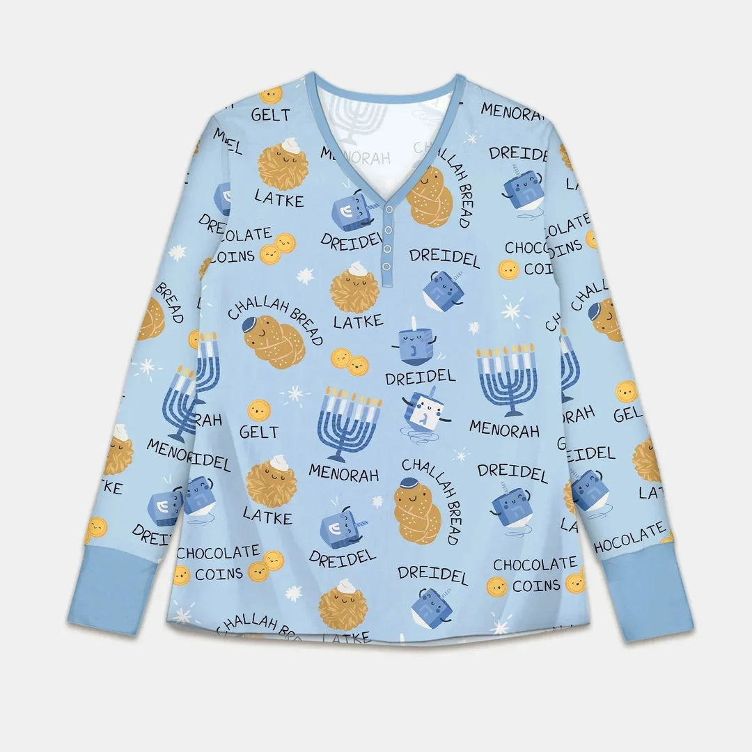 Family Hanukkah Matching Women Pajama Set , Family Hanukkah Matching Women Pajama Set - Only Shirt / S / Blue