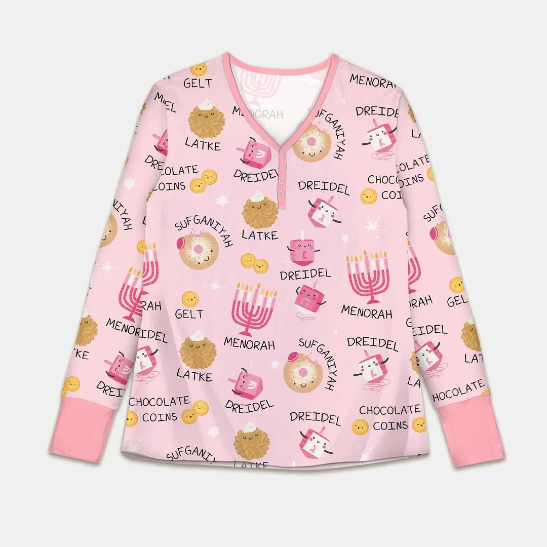 Family Hanukkah Matching Women Pajama Set , Family Hanukkah Matching Women Pajama Set - Only Shirt / S / Pink
