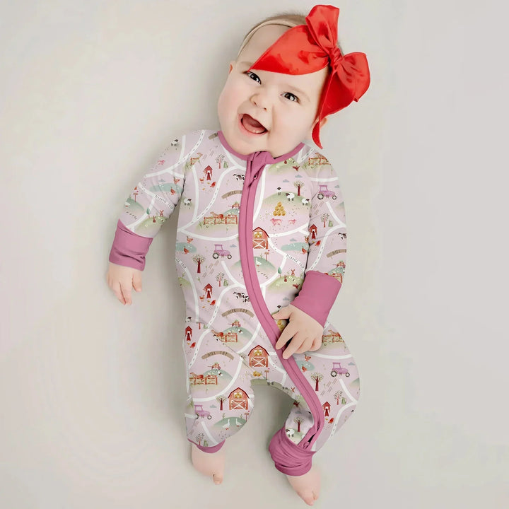 Farm Meadow Convertible Zippered Romper , Farm Meadow Convertible Zippered Romper - 0-3M