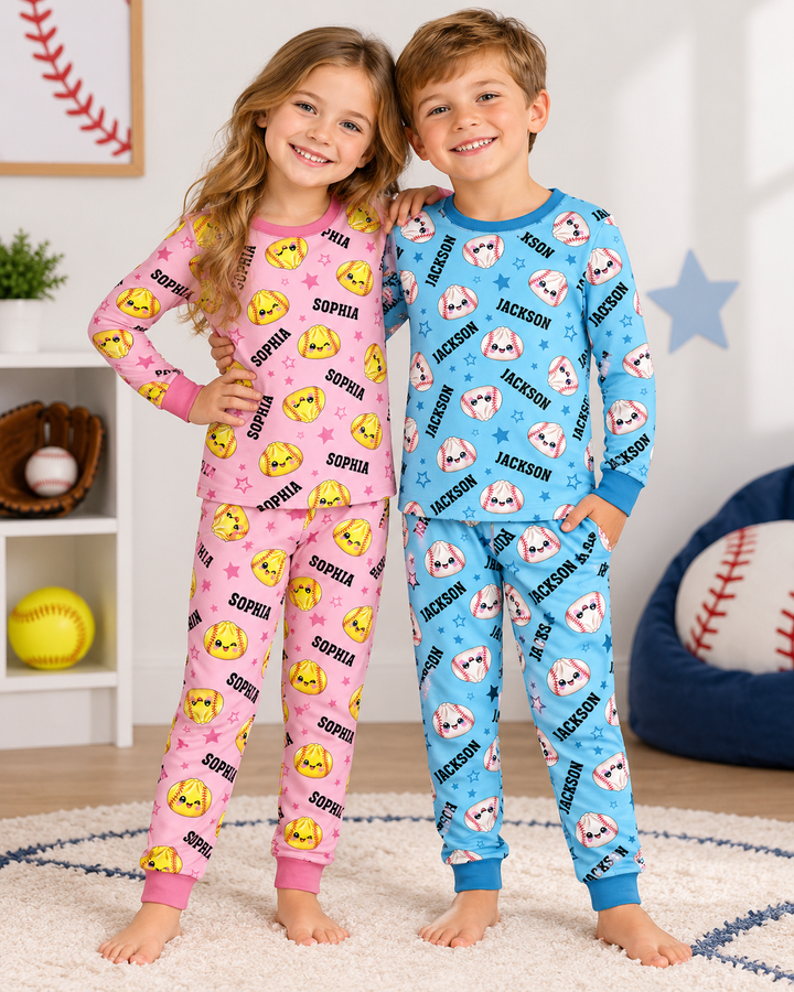 Personalized Sports Dumpling Custom Name Bamboo Two Piece Long Sleeve Pajama Set