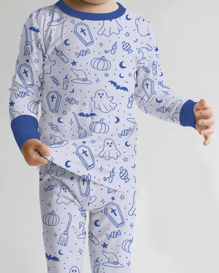 Cute Aesthetic Spooky Halloween Boo Bamboo Two Piece Long Sleeve Pajama Set