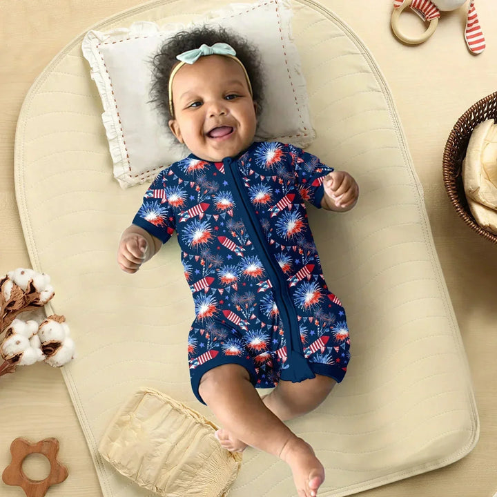 Firework Shorty Zippered Romper , Firework Shorty Zippered Romper - Newborn