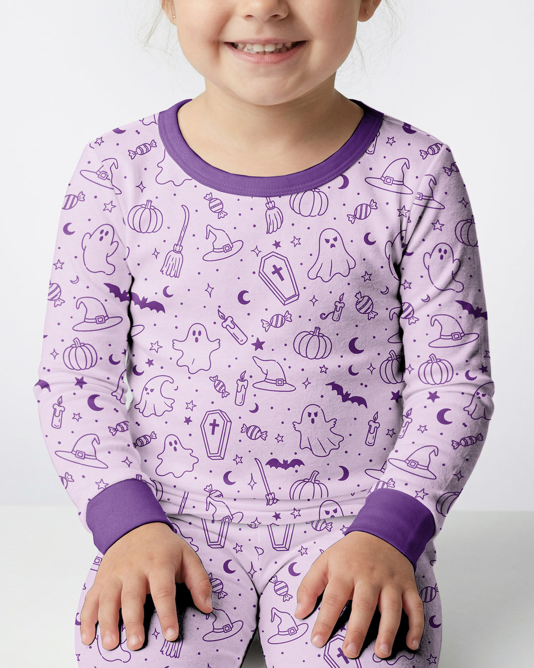 Cute Aesthetic Spooky Halloween Boo Bamboo Two Piece Long Sleeve Pajama Set