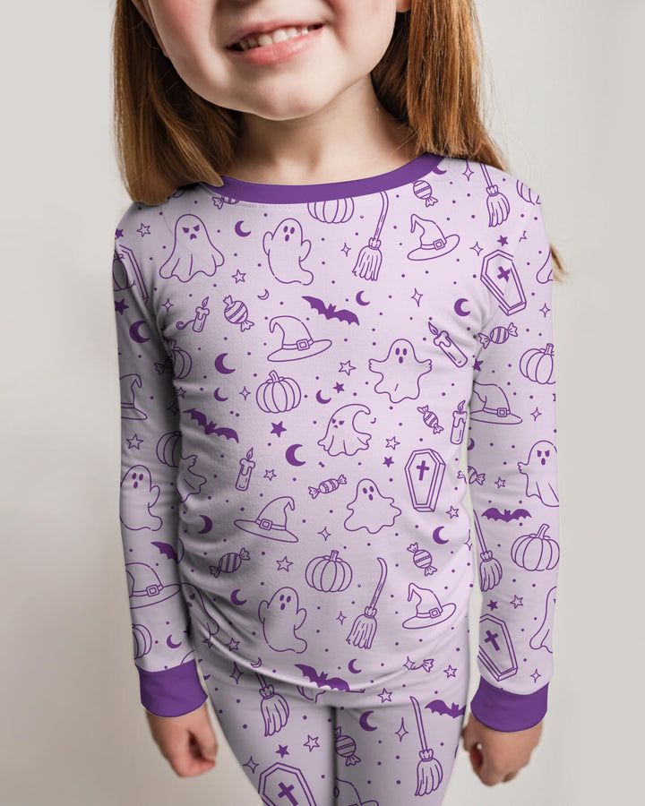 Cute Aesthetic Spooky Halloween Boo Bamboo Two Piece Long Sleeve Pajama Set