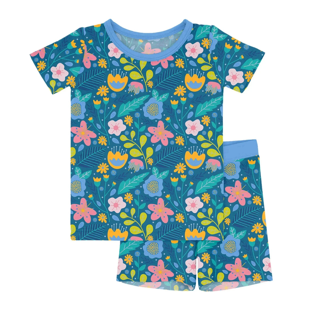 Folk Floral Two-Piece Short Sleeve Shorts Pajama Set , Folk Floral Two-Piece Short Sleeve Shorts Pajama Set - 12-18M