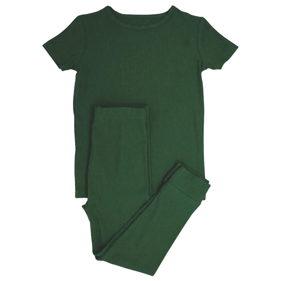 Forest Green Ribbed Two Piece Short Sleeve Pajama Set , Forest Green Ribbed Two Piece Short Sleeve Pajama Set - 12-18M
