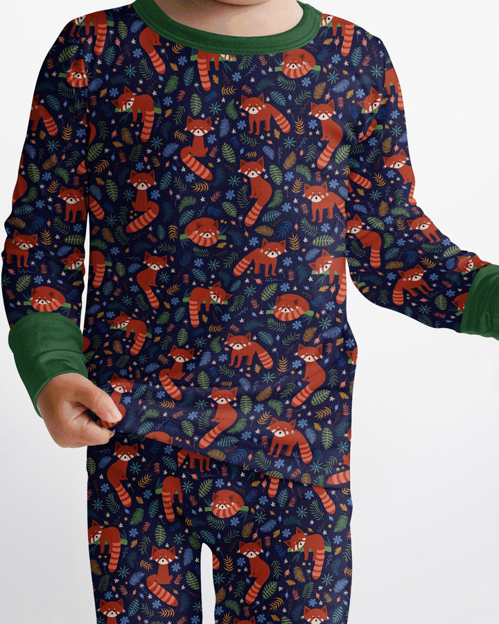 Tossed Red Panda Bamboo Two Piece Long Sleeve Pajama Set