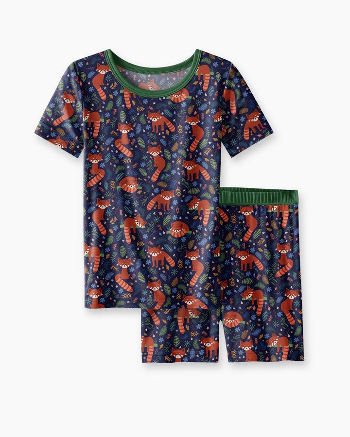 Tossed Red Panda Bamboo Two Piece Short Sleeve Shorts Pajama Set