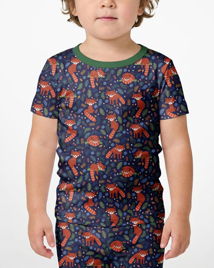 Tossed Red Panda Bamboo Two Piece Short Sleeve Shorts Pajama Set