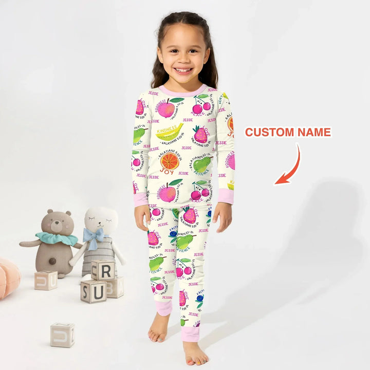 Fruit Of The Spirit Custom Name Two Piece Long Sleeve Pajama Set , Fruit Of The Spirit Custom Name Two Piece Long Sleeve Pajama Set - 12-18M