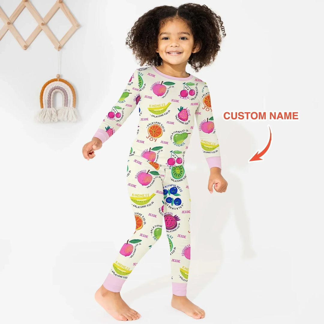 Fruit Of The Spirit Custom Name Two Piece Long Sleeve Pajama Set , Fruit Of The Spirit Custom Name Two Piece Long Sleeve Pajama Set - 12-18M
