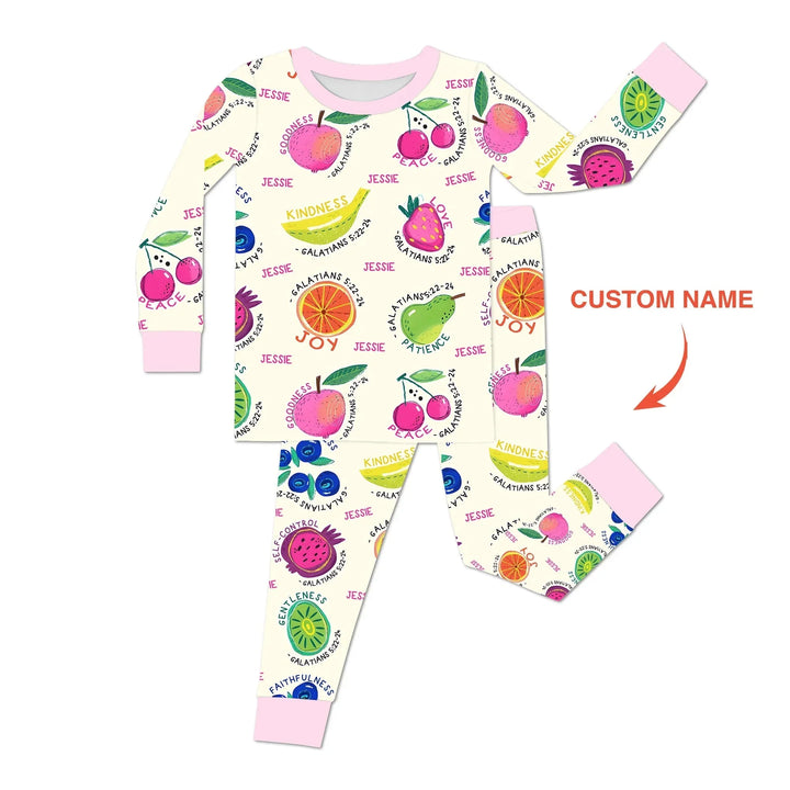 Fruit Of The Spirit Custom Name Two Piece Long Sleeve Pajama Set , Fruit Of The Spirit Custom Name Two Piece Long Sleeve Pajama Set - 12-18M