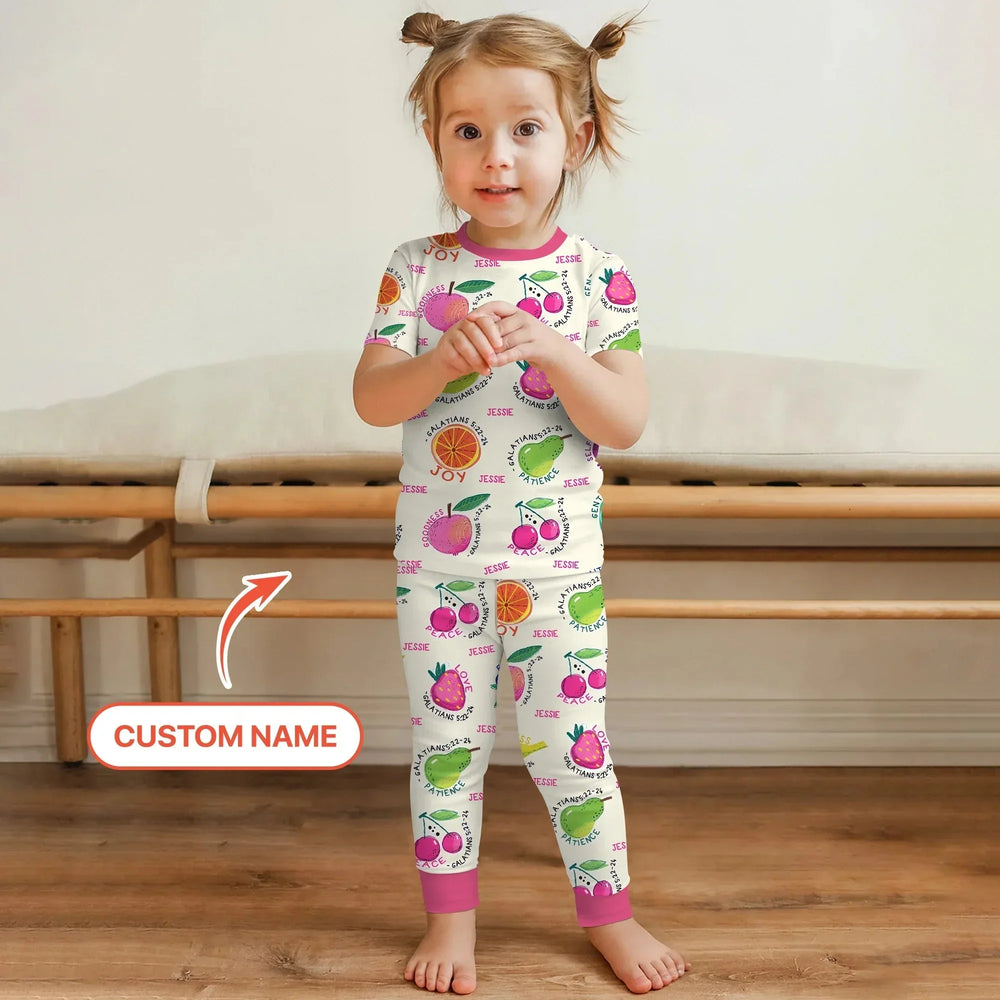 Fruit Of The Spirit custom name Two Piece Short Sleeve Pajama Set , Fruit Of The Spirit custom name Two Piece Short Sleeve Pajama Set - 12-18M