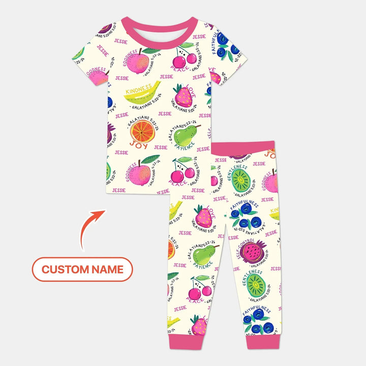 Fruit Of The Spirit custom name Two Piece Short Sleeve Pajama Set , Fruit Of The Spirit custom name Two Piece Short Sleeve Pajama Set - 12-18M