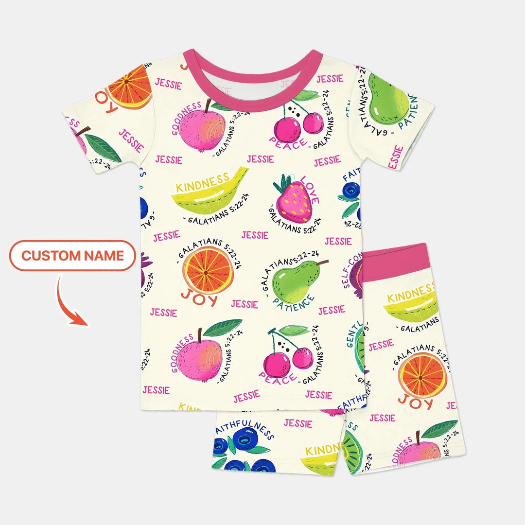 Fruit Of The Spirit custom name Two Piece Short Sleeve Shorts Pajama Set , Fruit Of The Spirit custom name Two Piece Short Sleeve Shorts Pajama Set - 12-18M