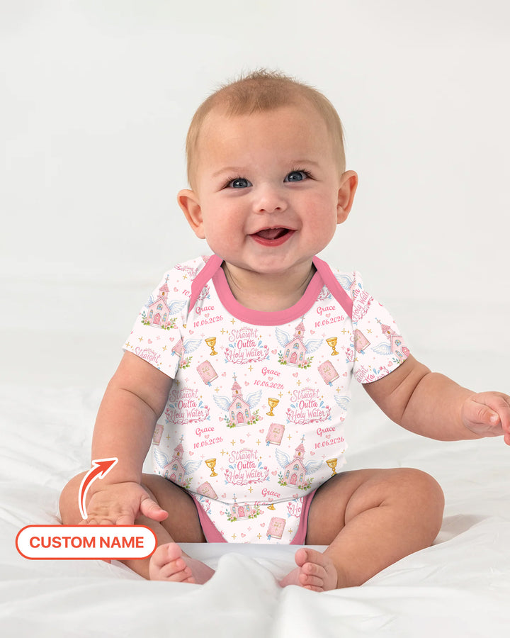 Custom Name Baptism Christening Straight Outta Holy Water Bamboo Bodysuit