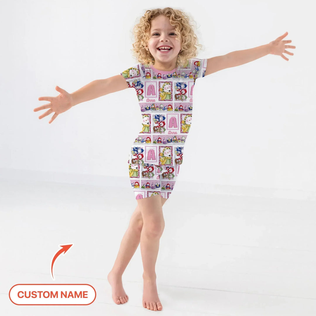 Frosty Friends Custom Name Bamboo Two Piece Short Sleeve Shorts Pajama Set