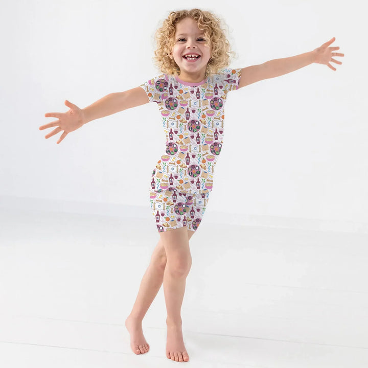 Passover Meal Bamboo Two Piece Short Sleeve Shorts Pajama Set