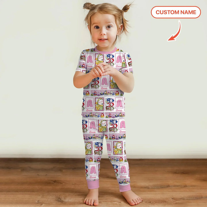 Frosty Friends Custom Name Bamboo Two Piece Short Sleeve Pajama Set