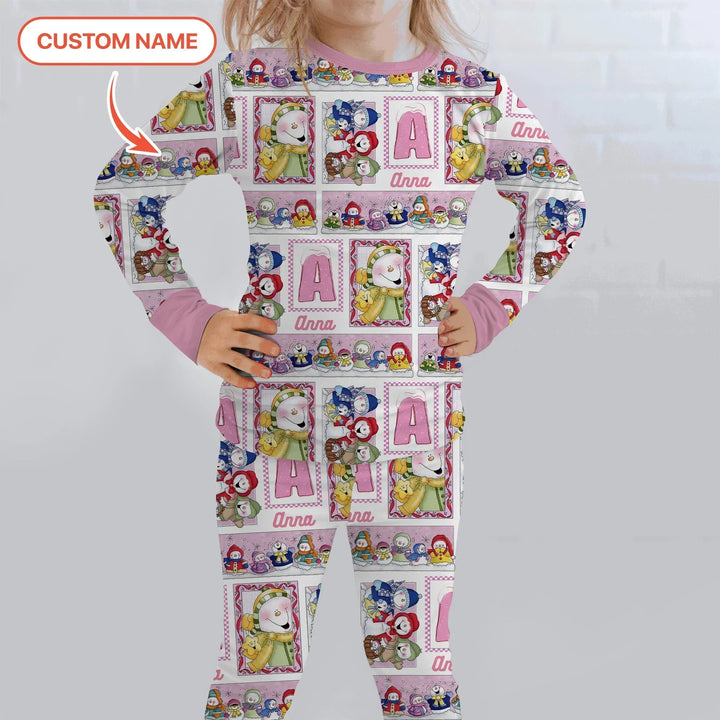 Frosty Friends Custom Name Bamboo Two Piece Long Sleeve Pajama Set