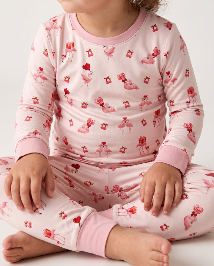 Flamingo Sweethearts Bamboo Two Piece Long Sleeve Pajama Set
