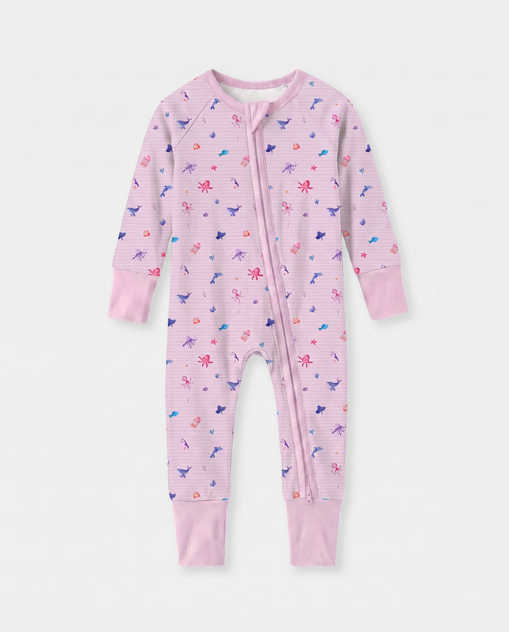 Pink Ocean Parade Bamboo Convertible Zipper Romper