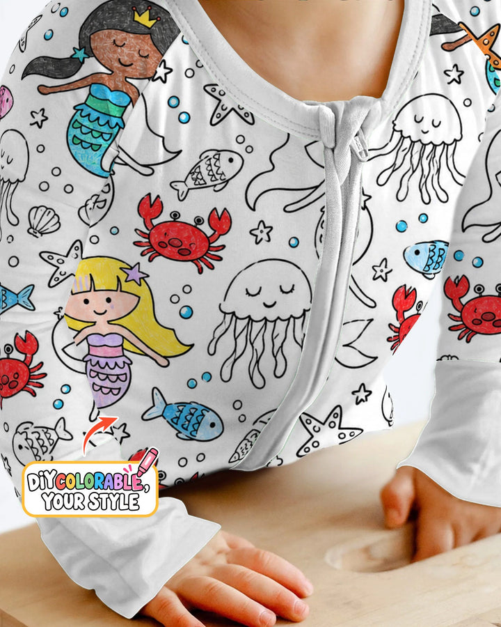Under the Sea Mermaid Doodles Colorable Bamboo Convertible Zippy