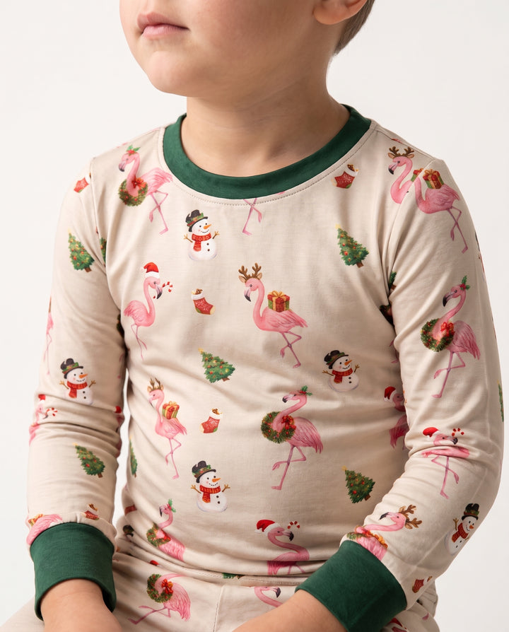 Gingerbread Cozy Flamingo Christmas Cheer Bamboo Two Piece Long Sleeve Pajama Set