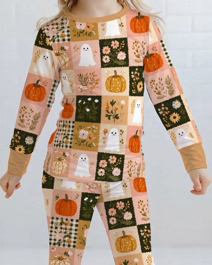Cottage Ghost Patchwork Bamboo Two Piece Long Sleeve Pajama Set