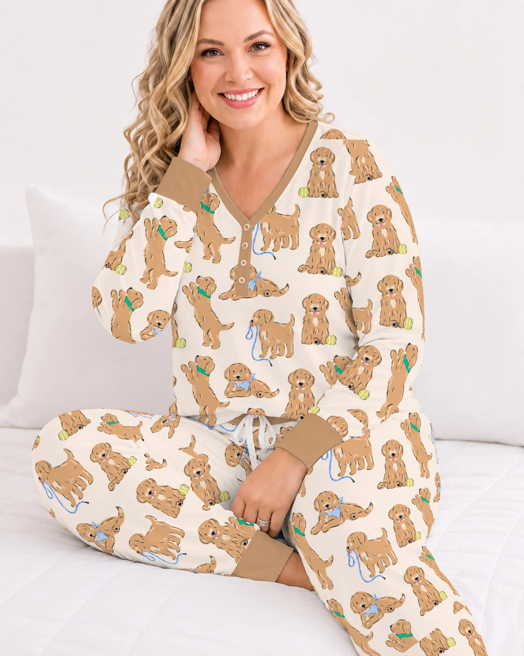 Golden Puppy Playtime Bamboo Women Pajama Set