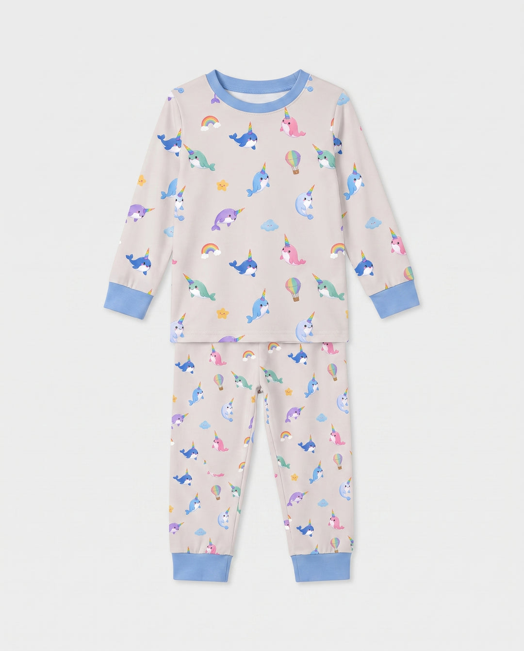 Stardust Cream Narwhal Dreams Bamboo Two Piece Long Sleeve Pajama Set