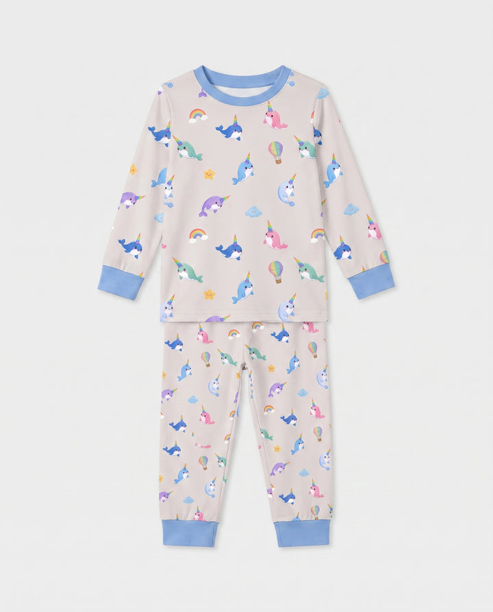 Stardust Cream Narwhal Dreams Bamboo Two Piece Long Sleeve Pajama Set