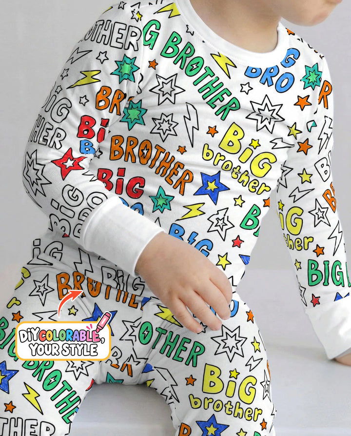 Big Brother Superhero Doodles Colorable Bamboo Two Piece Long Sleeve Pajama Set