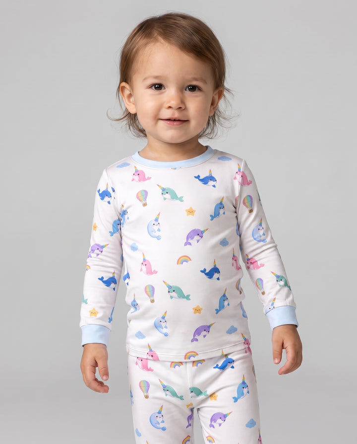 Rainbow Narwhal Dreams Bamboo Two Piece Long Sleeve Pajama Set