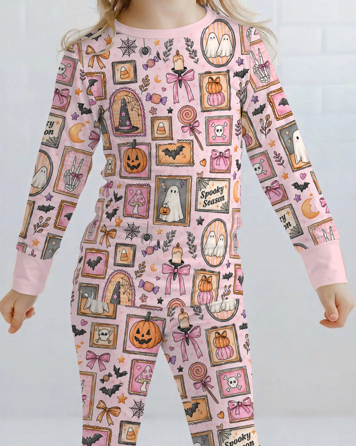 Pink Halloween Picture Frames Bamboo Two Piece Long Sleeve Pajama Set