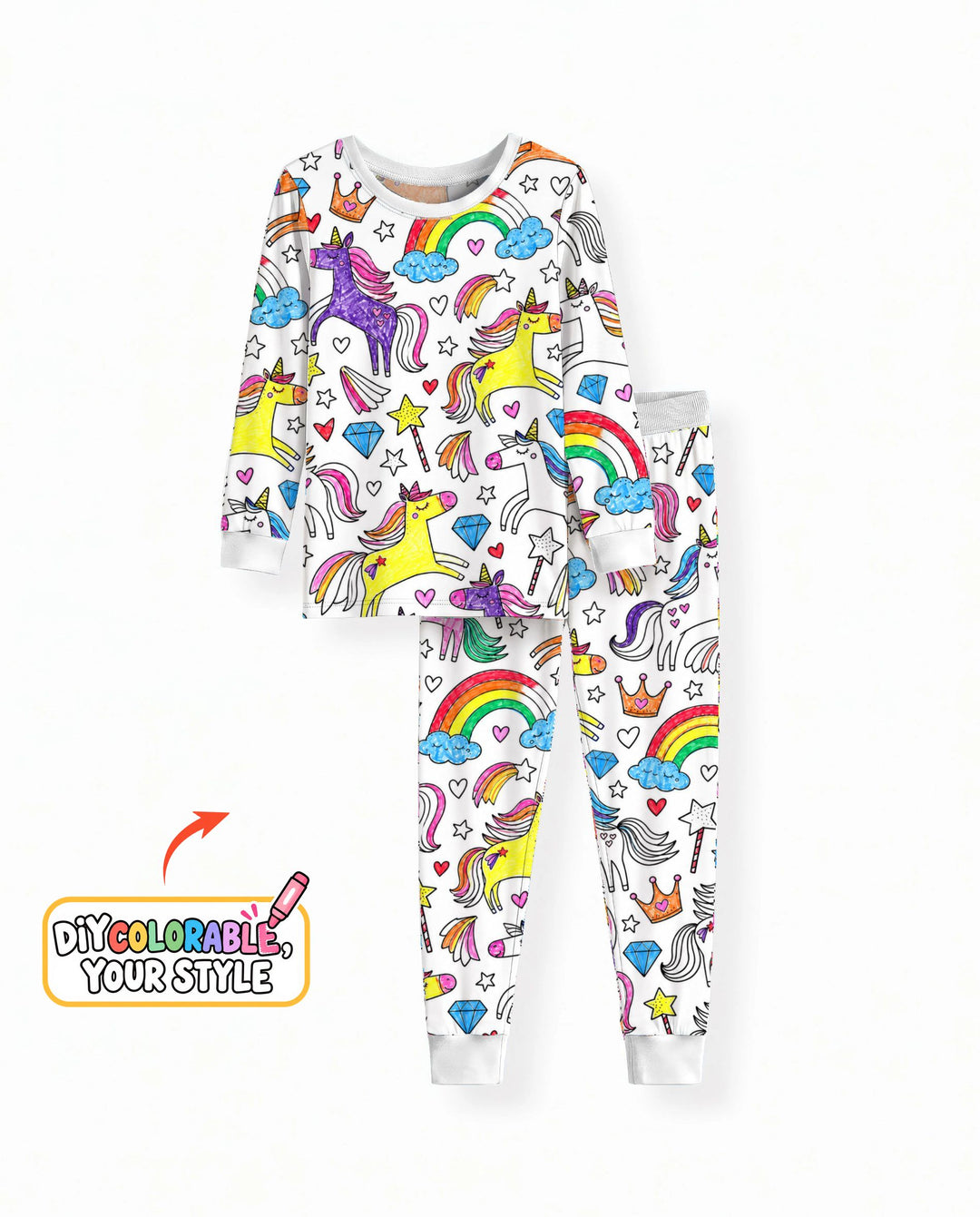 Rainbow Unicorn Magic Doodles Colorable Bamboo Two Piece Long Sleeve Pajama Set
