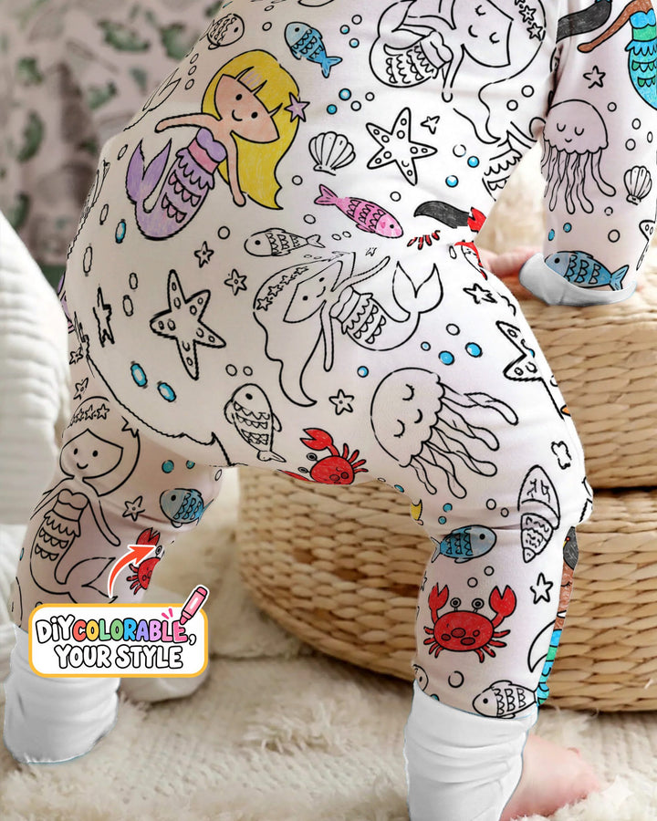 Under the Sea Mermaid Doodles Colorable Bamboo Convertible Zippy
