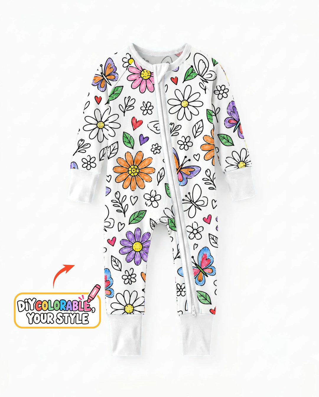 Butterfly Daisy Garden Doodles Colorable Bamboo Convertible Zippy
