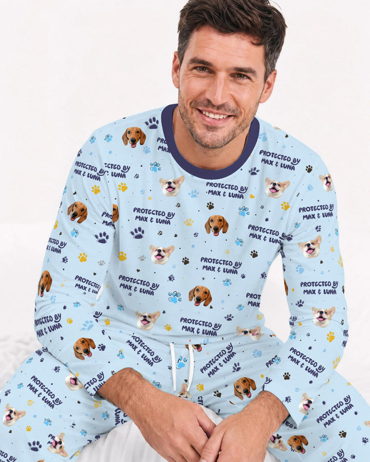 Custom Dog Photos "Protected By" Pawfect Blue Bamboo Men's Pajama Set
